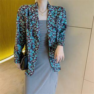 Floral Slit-back Blazer / Plain Strapless Bodycon Dress
