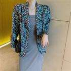 Floral Slit-back Blazer / Plain Strapless Bodycon Dress