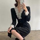 Long-sleeve Lace Trim V-neck A-line Dress