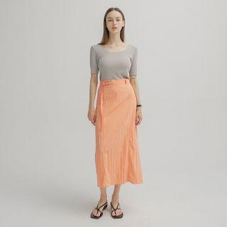 Belted Crinkled Long Skirt