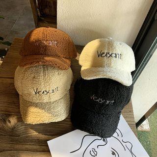 Lettering Print Lamb Wool Baseball Cap
