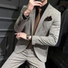Set: Striped Single-button Blazer + Straight Leg Dress Pants
