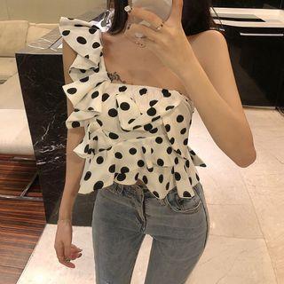 Dotted One-shoulder Cropped Top White - One Size