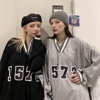 Lettering V-neck Long-sleeve Top