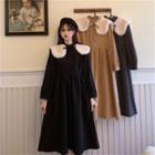 Long-sleeve Plain Midi Dress + Fleece Cape