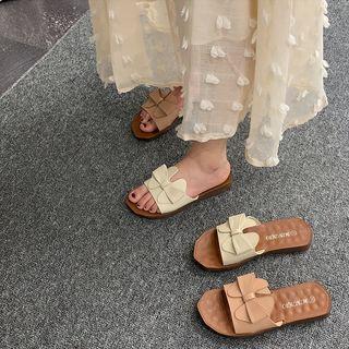 Faux Leather Bow Accent Slippers