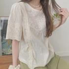 Puff-sleeve Cutout Lace Top