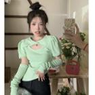 Set: Short-sleeve Cutout Slim Fit Top + Arm Sleeves