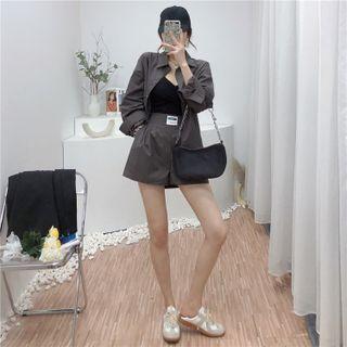 Plain Oversize Shirt / High-waist Wide Leg Shorts