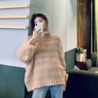 Mock-neck Chunky Knit Sweater As Shown In Figure - One Size