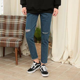 Drawstring-waist Slit-detail Tapered Jeans