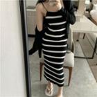 Plain Light Jacket / Sleeveless Striped Slim-fit Dress