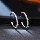Rhinestone Open Hoop Earring 1 Pair - Silver - One Size