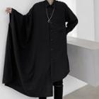 Over-sized Plain Long-sleeve Shirt Black - One Size