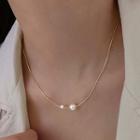 Faux Pearl Necklace Bead Necklace - Silver - One Size