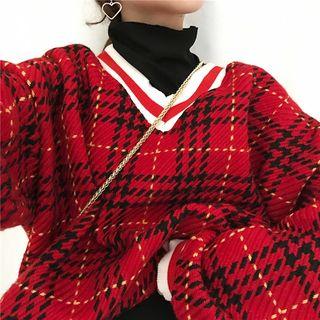 Check Loose-fit V-neck Sweatshirt