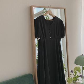 Button-up Flare Dress Black - One Size