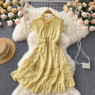 Sleeveless Floral Print Frilled Dress