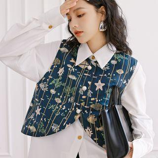 Print Button-up Cropped Vest
