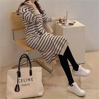 Marine Stripe Knit Hoodie Dress
