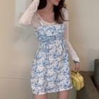 Long-sleeve T-shirt / Strappy Print A-line Dress