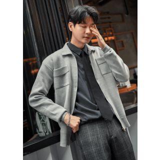 Flap-pocket Zip-up Knit Jacket