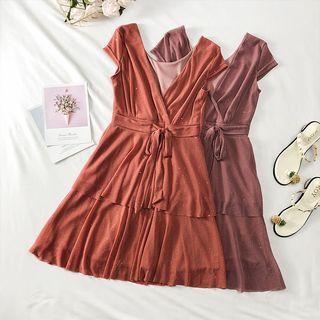 Layered Glitter V-neck Dress