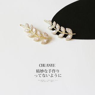 Leaf Rhinestone Hair Clip 01# - Gold - One Size