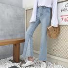 Color-block Boot-cut Cropped Jeans