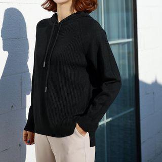 Drawcord Rib-knit Hoodie