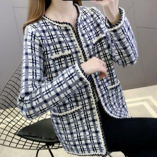 Braid Trim Plaid Knit Jacket