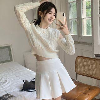 Cutout Knit Top / Pleated Skirt