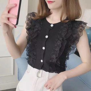 Lace Flower Trim Cropped Sleeveless Knit Tank Top