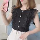 Lace Flower Trim Cropped Sleeveless Knit Tank Top