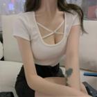 Short-sleeve Cross Strap Top White - One Size