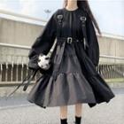 Long-sleeve Buckled Tiered Midi A-line Dress