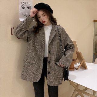 Plaid Button-up Coat As Shown In Figure - One Size