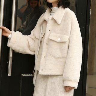 Fleece Button Jacket Beige - One Size