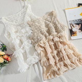 Paneled Ruffled Pointelle Knit Tank Top