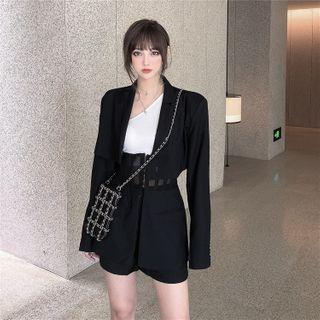 Cropped Blazer / One-shoulder Camisole / High-waist Shorts / Mini A-line Skirt / Set