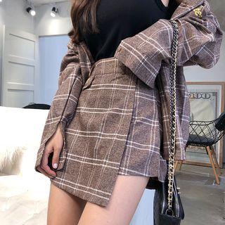 Set: Plaid Blazer + Plaid Mini A-line Skirt