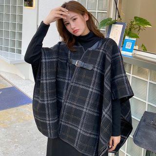 Plaid Cape / Long-sleeve Dress