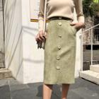 Faux Suede Buttoned Midi H-line Skirt