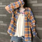 Long-sleeve Cutout Plaid Shirt