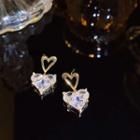 Rhinestone Heart Earring 1 Pair - 925 Silver Needle - Earring - Gold - One Size