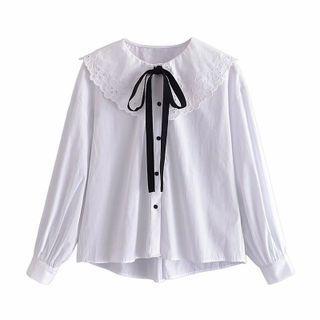 Bow Eyelet Lace Collar Blouse