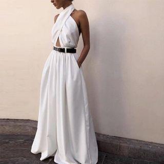 Sleeveless Halter Wide Leg Jumpsuit