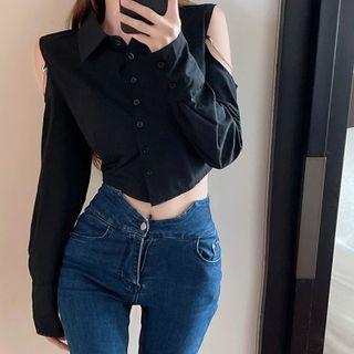 Cold Shoulder Chained Crop Shirt