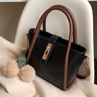 Fur Ball Faux Leather Shoulder Bag