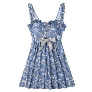 Floral Bow Accent Swim Dress